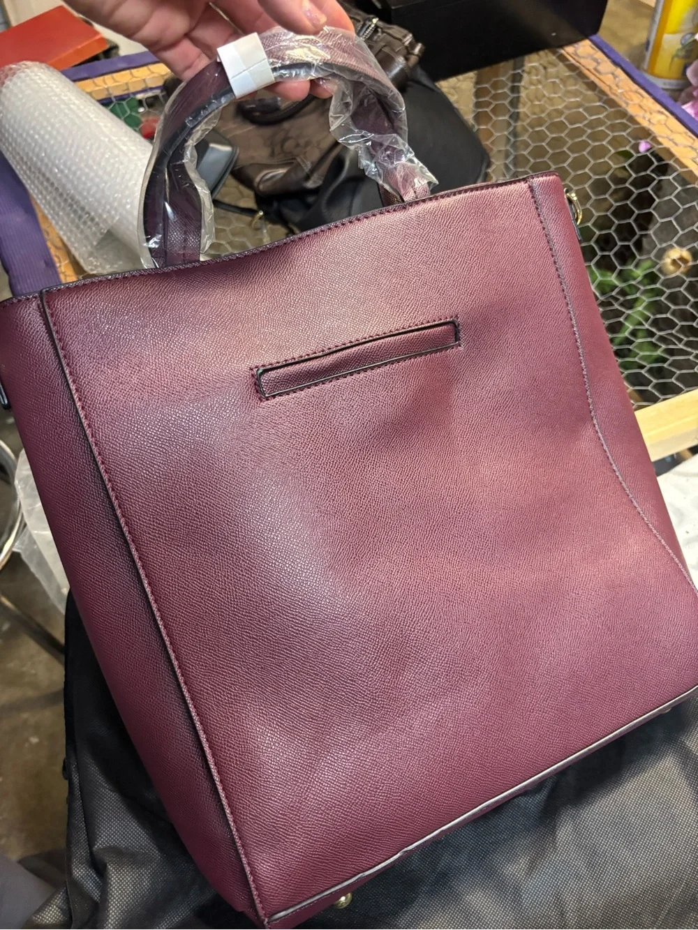 London Fog Plum Tote with Gold-Tone Studs